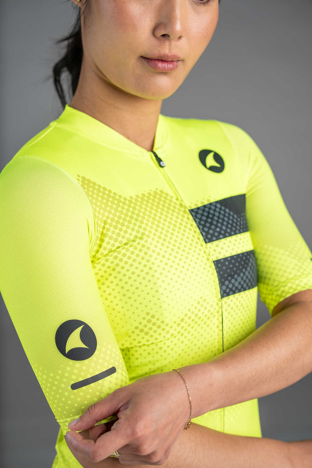 Women's High-Viz Yellow Ascent Aero Cycling Jersey - Front Close-Up