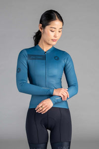 Women's Teal Ascent Aero Long Sleeve Cycling Jersey - Front View