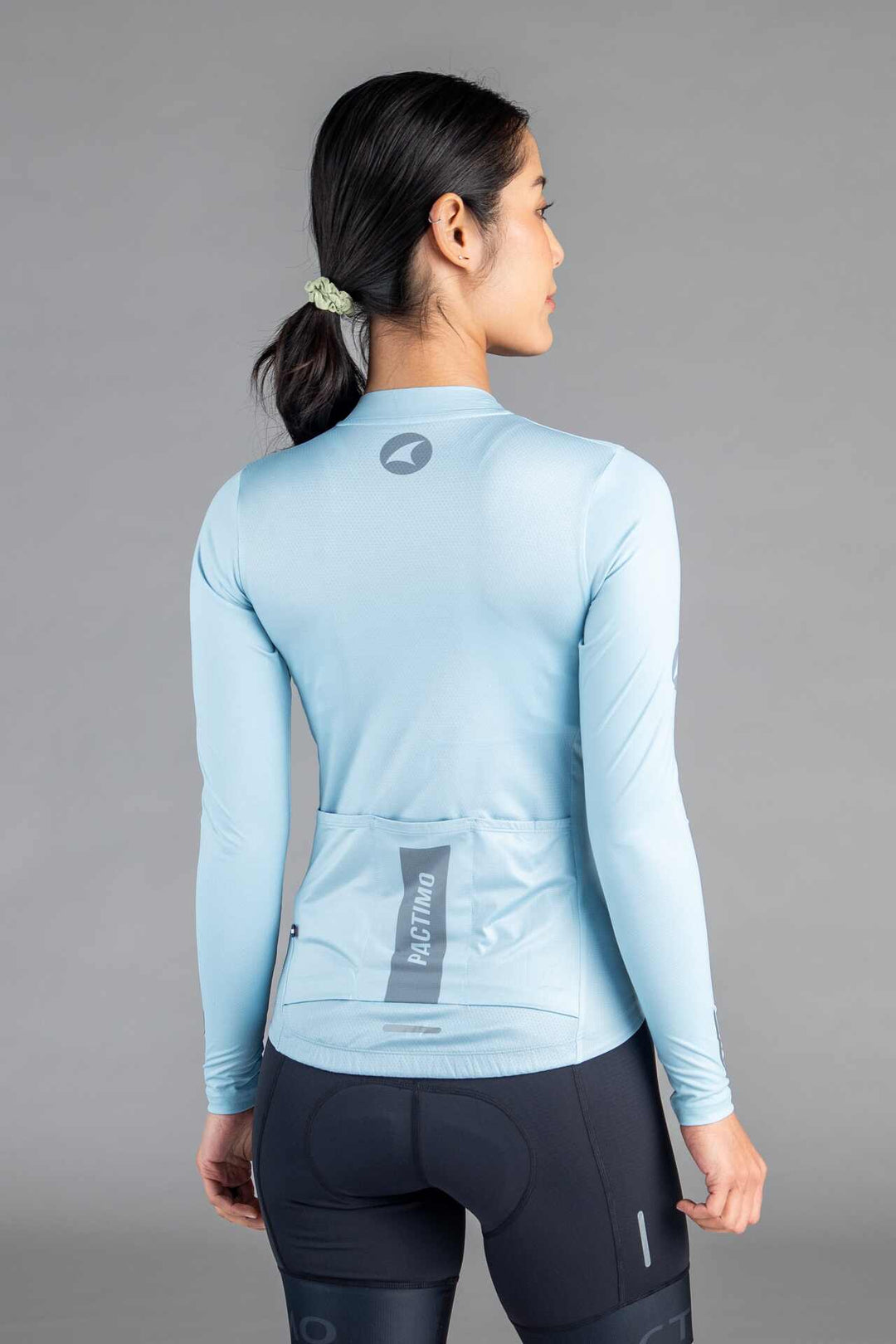 Women's Light Blue Ascent Aero Long Sleeve Cycling Jersey - Back View
