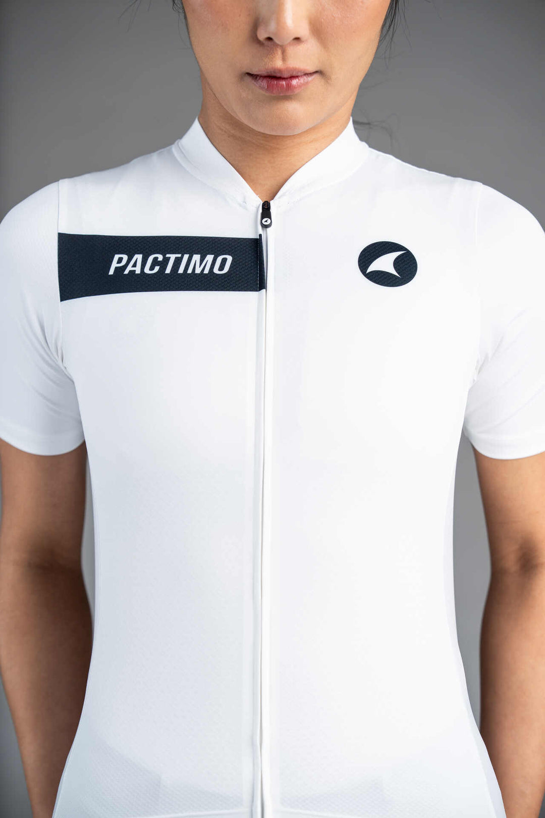 Women's White Ascent Cycling Jersey - Front Close-Up