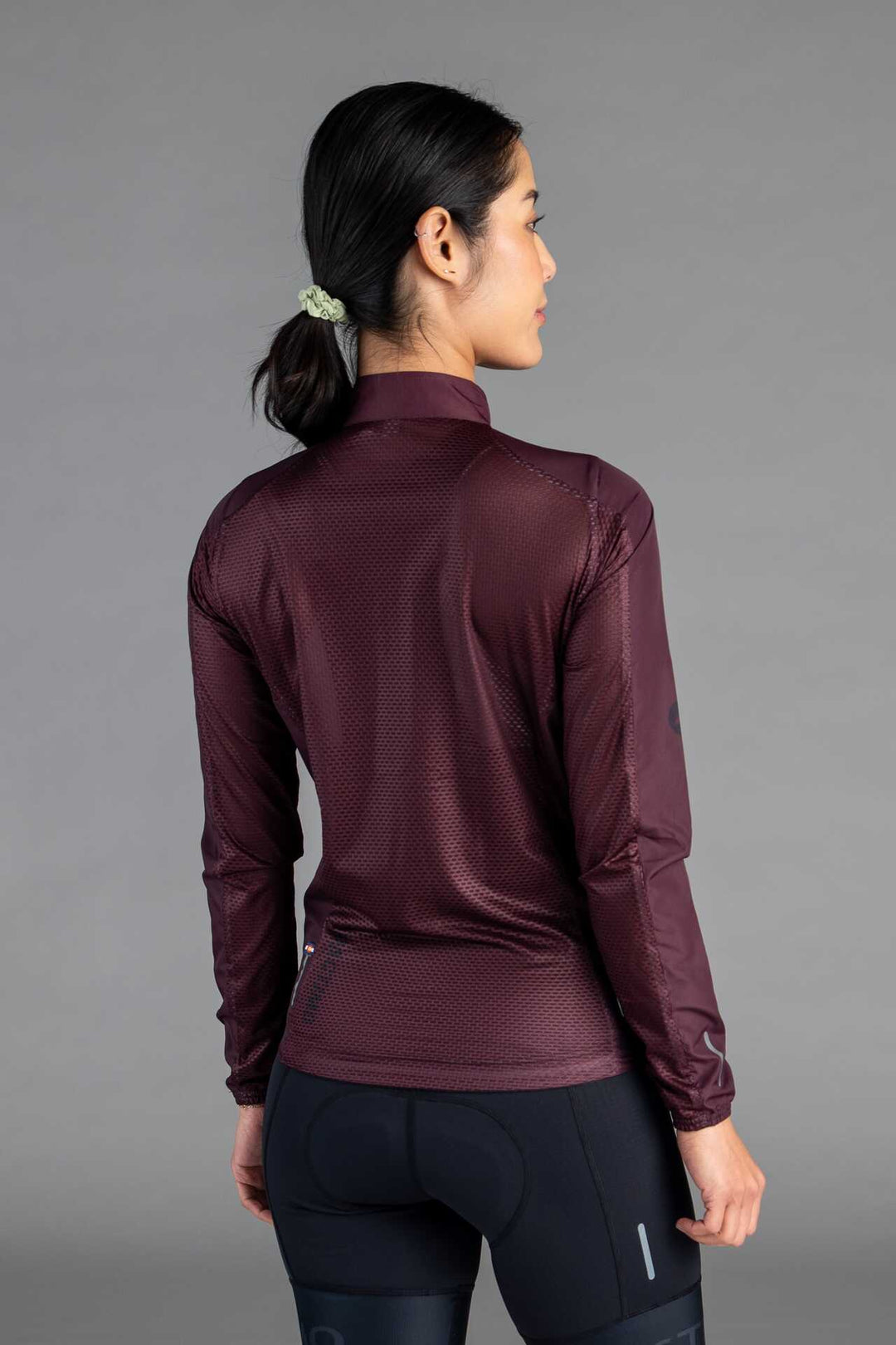 Women's Burgundy Packable Cycling Wind Jacket - Back View
