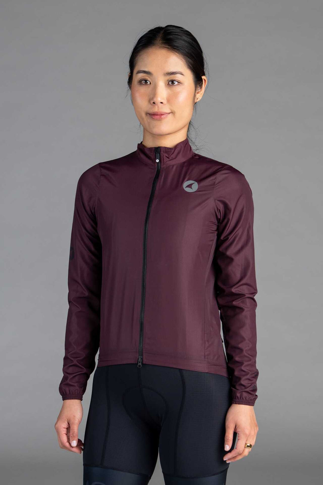 Women's Burgundy Packable Cycling Wind Jacket - Front View
