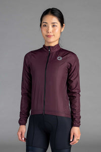 Women's Burgundy Packable Cycling Wind Jacket - Front View