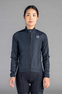 Women's Black Packable Cycling Wind Jacket - Front View