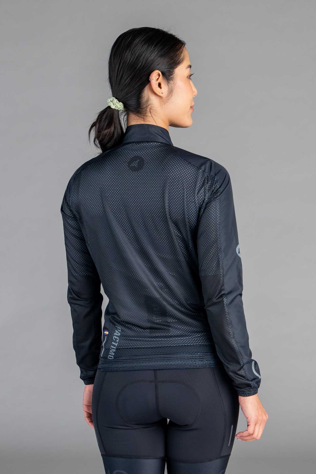 Women's Black Packable Cycling Wind Jacket - Back View