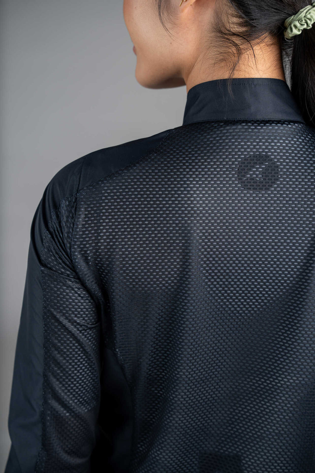 Women's Black Packable Cycling Wind Jacket - Mesh Fabric Close-Up