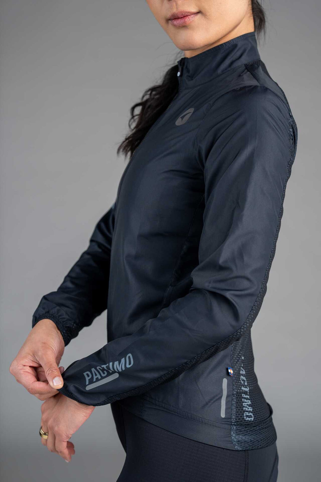 Women's Black Packable Cycling Wind Jacket - Side View