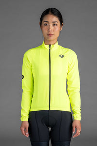 Women's High-Viz Yellow Packable Cycling Wind Jacket - Front View