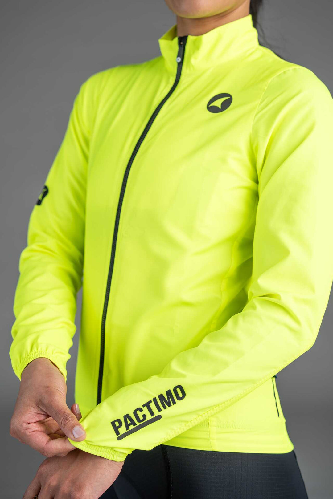 Women's High-Viz Yellow Packable Cycling Wind Jacket - Sleeve Close-Up