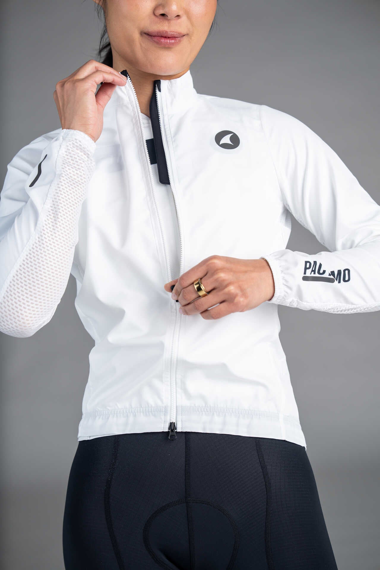 Women's White Packable Cycling Wind Jacket - Zipper