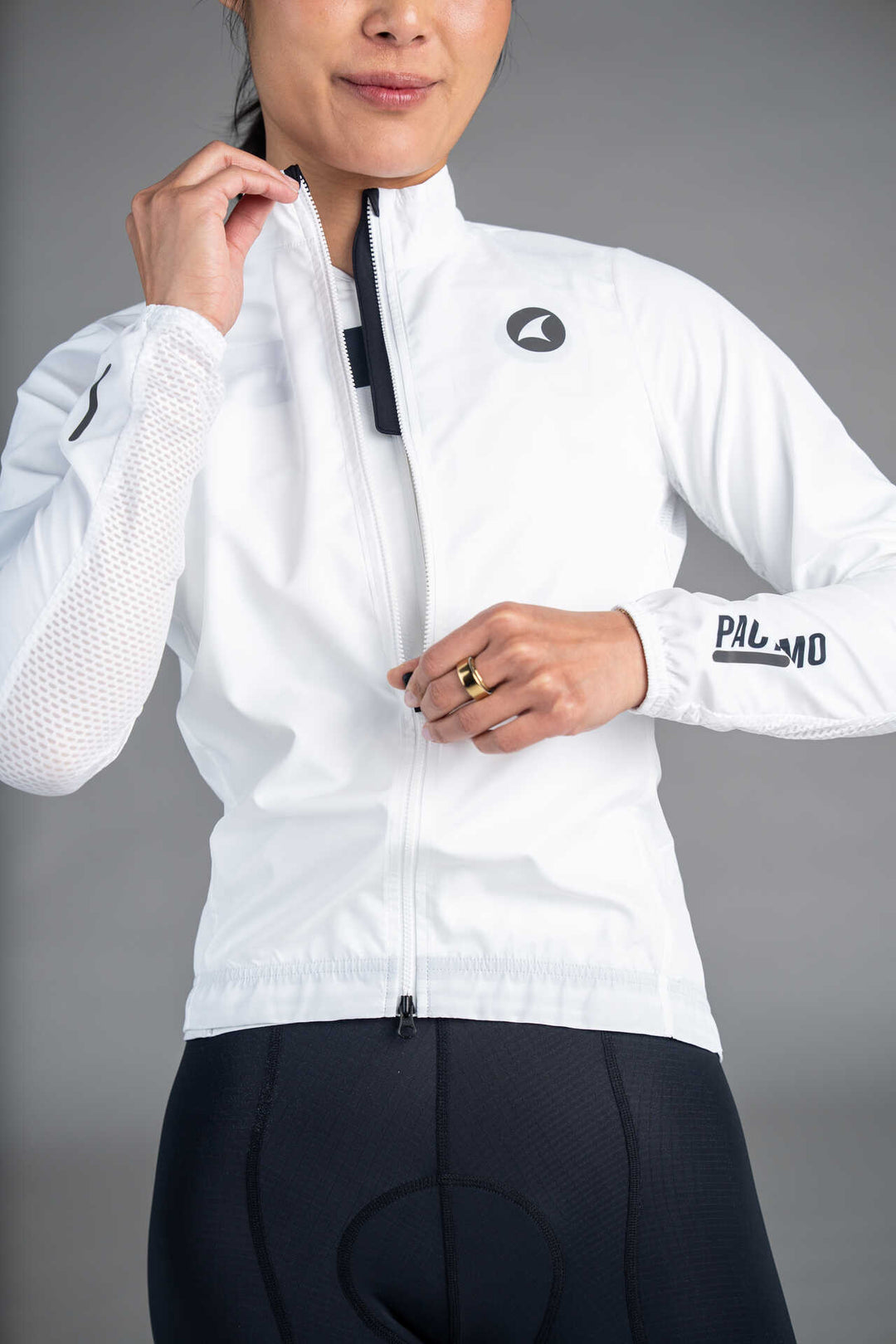 Women's White Packable Cycling Wind Jacket - Zipper
