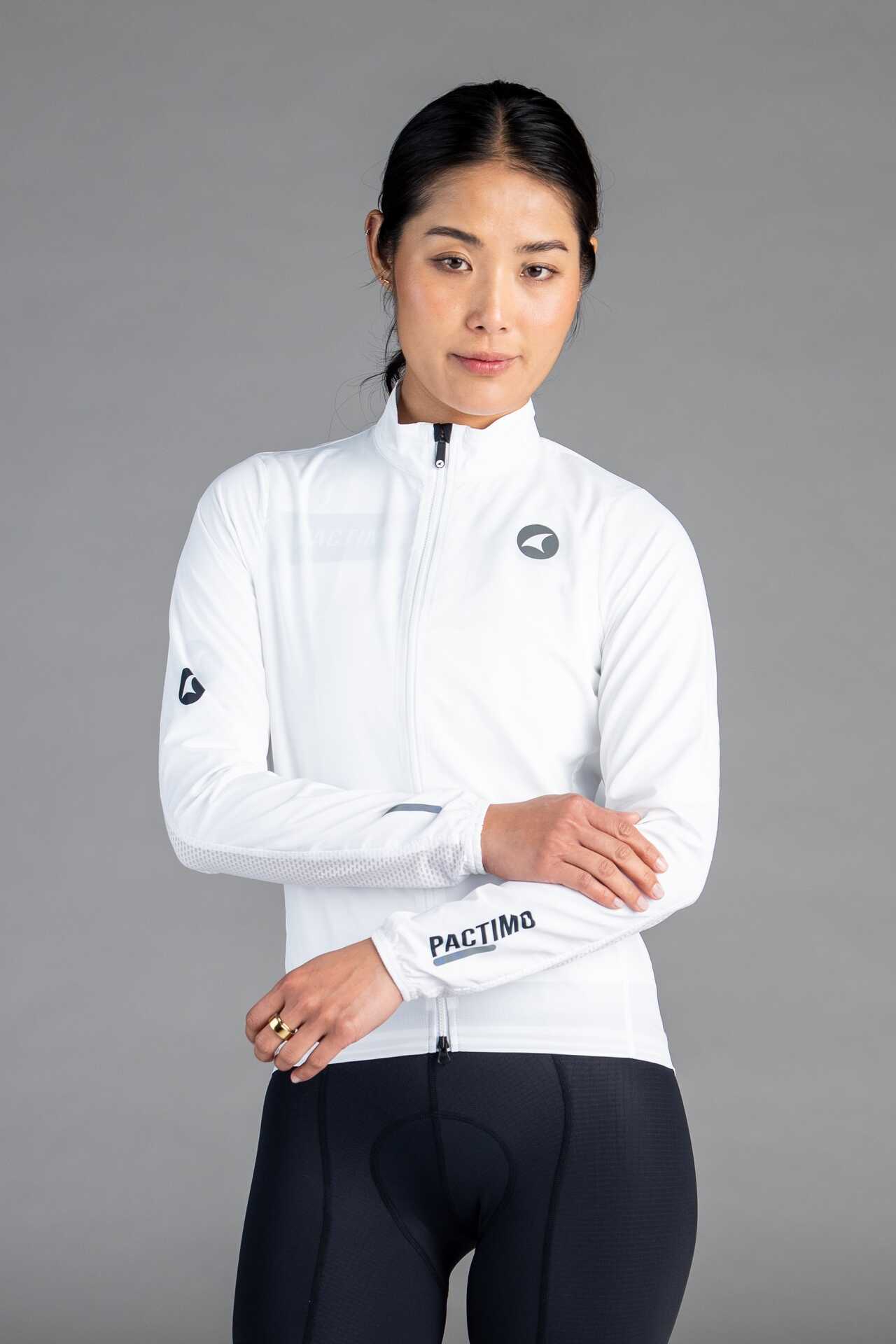 Women's White Packable Cycling Wind Jacket - Front View