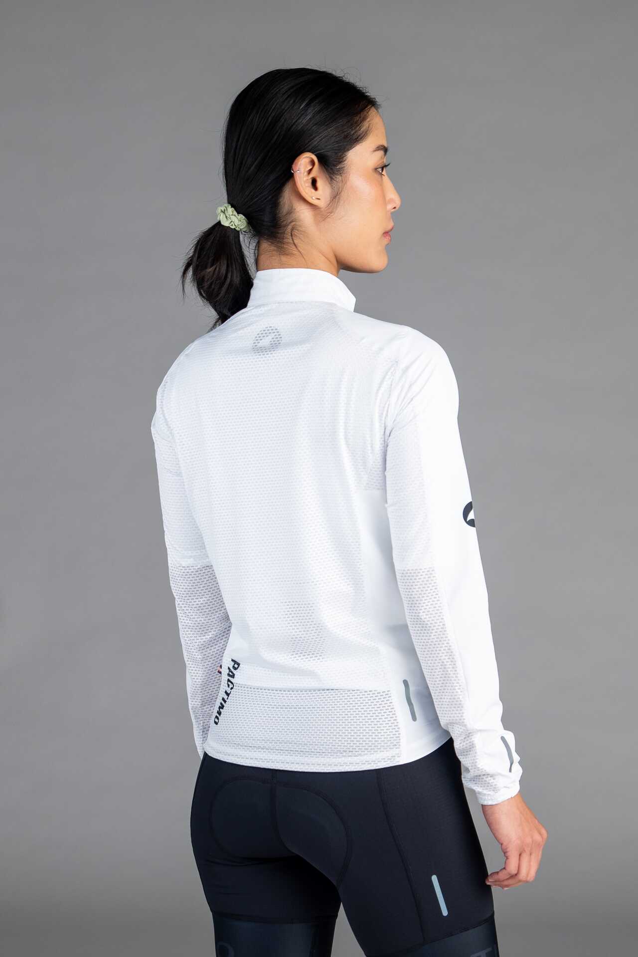 Women's White Packable Cycling Wind Jacket - Back View