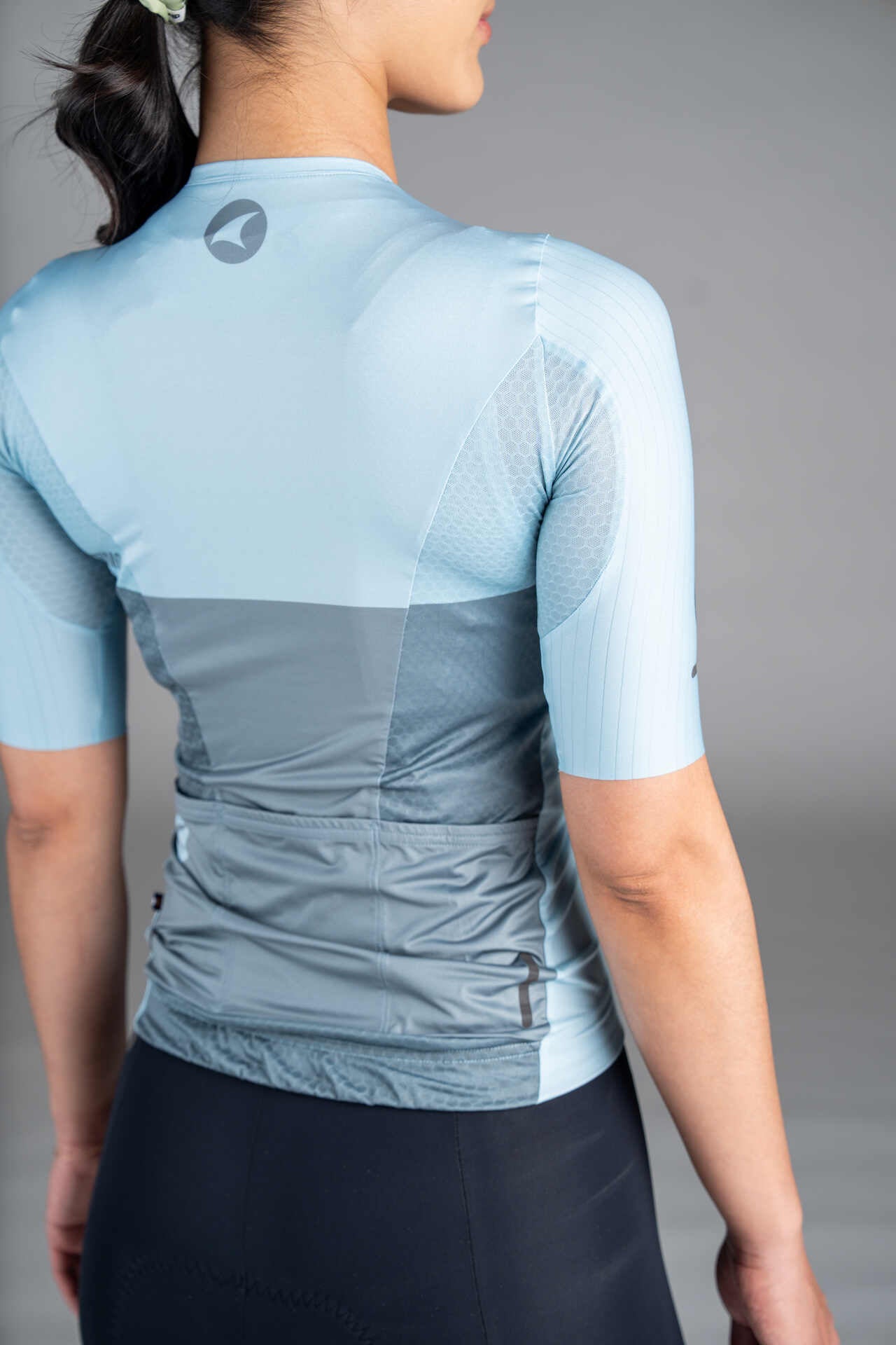 Women's Light Blue Flyte Cycling Jersey  - Back Close-Up