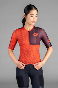Women's Red and Burgundy Aero Cargo Cycling Jersey - Front View
