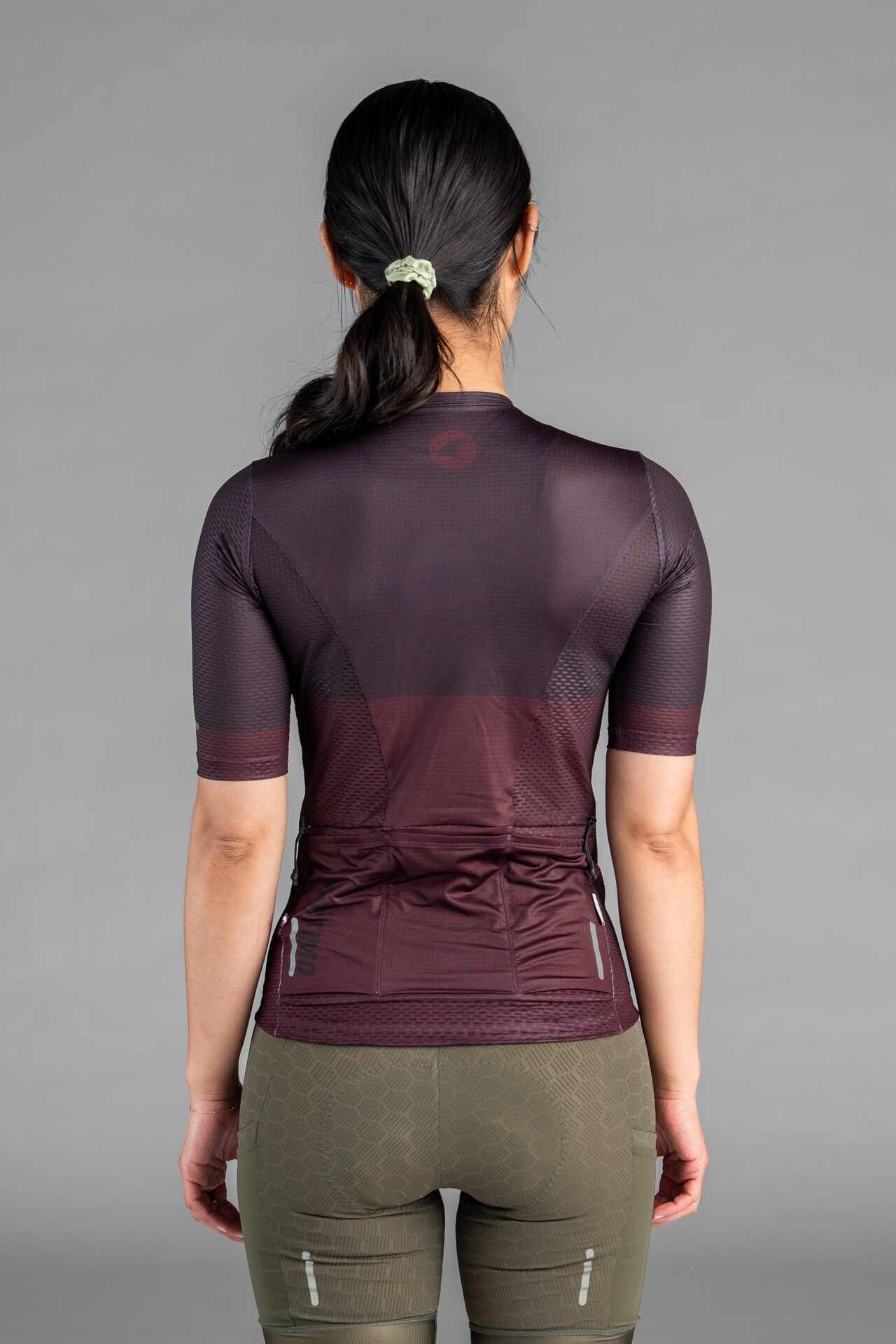 Women's Burgundy Aero Mesh Cargo Cycling Jersey - Back View