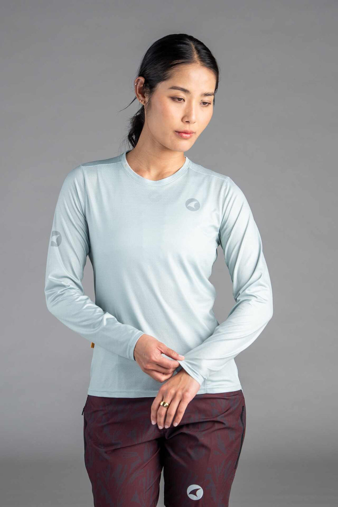 Women's Light Sage Green Long Sleeve MTB Tee - Front View