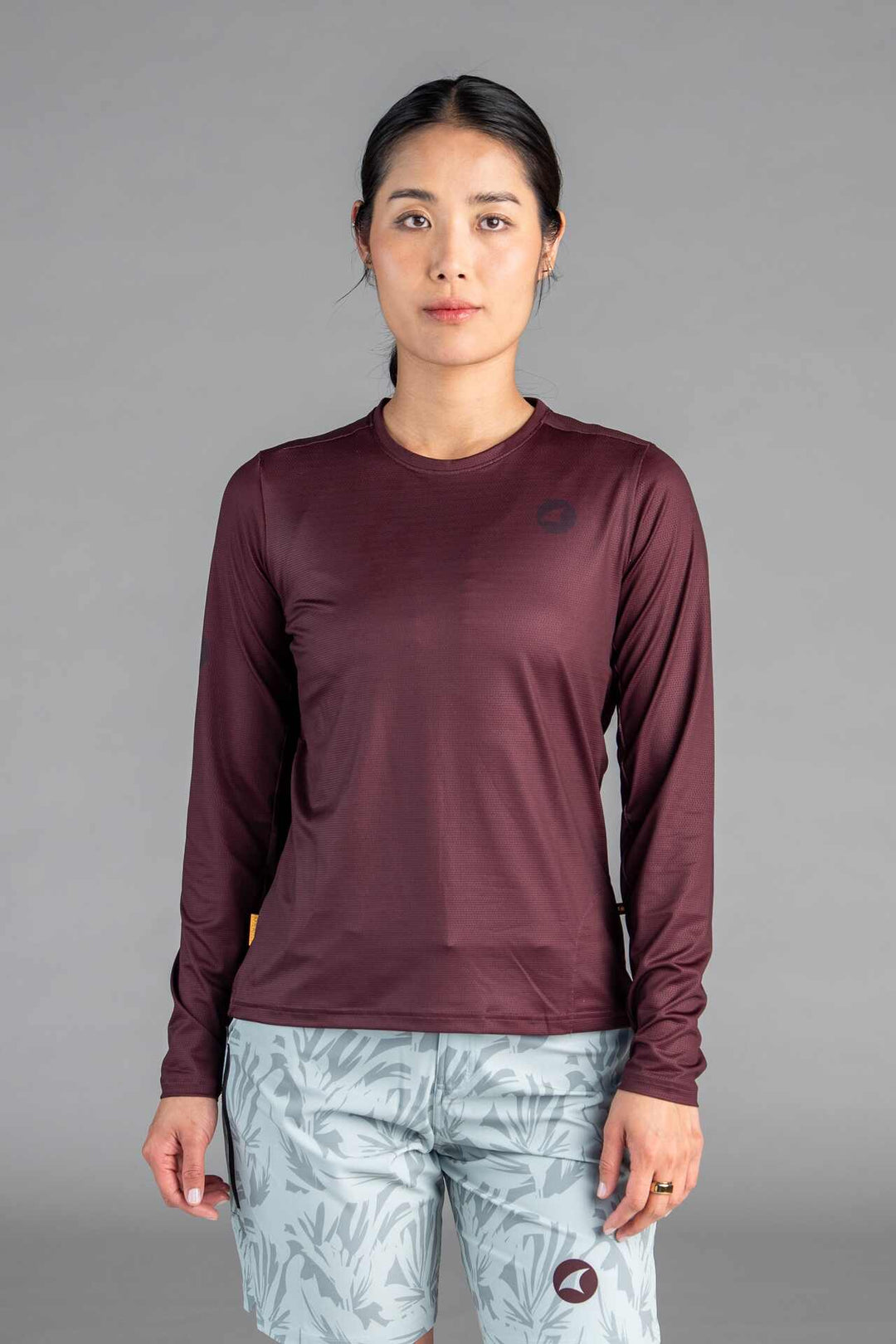 Women's Burgundy Long Sleeve MTB Tee - Front View