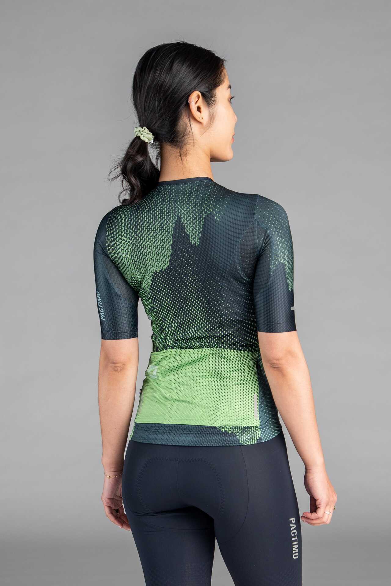 Women's Black and Green Summit Aero Cycling Jersey - Back View