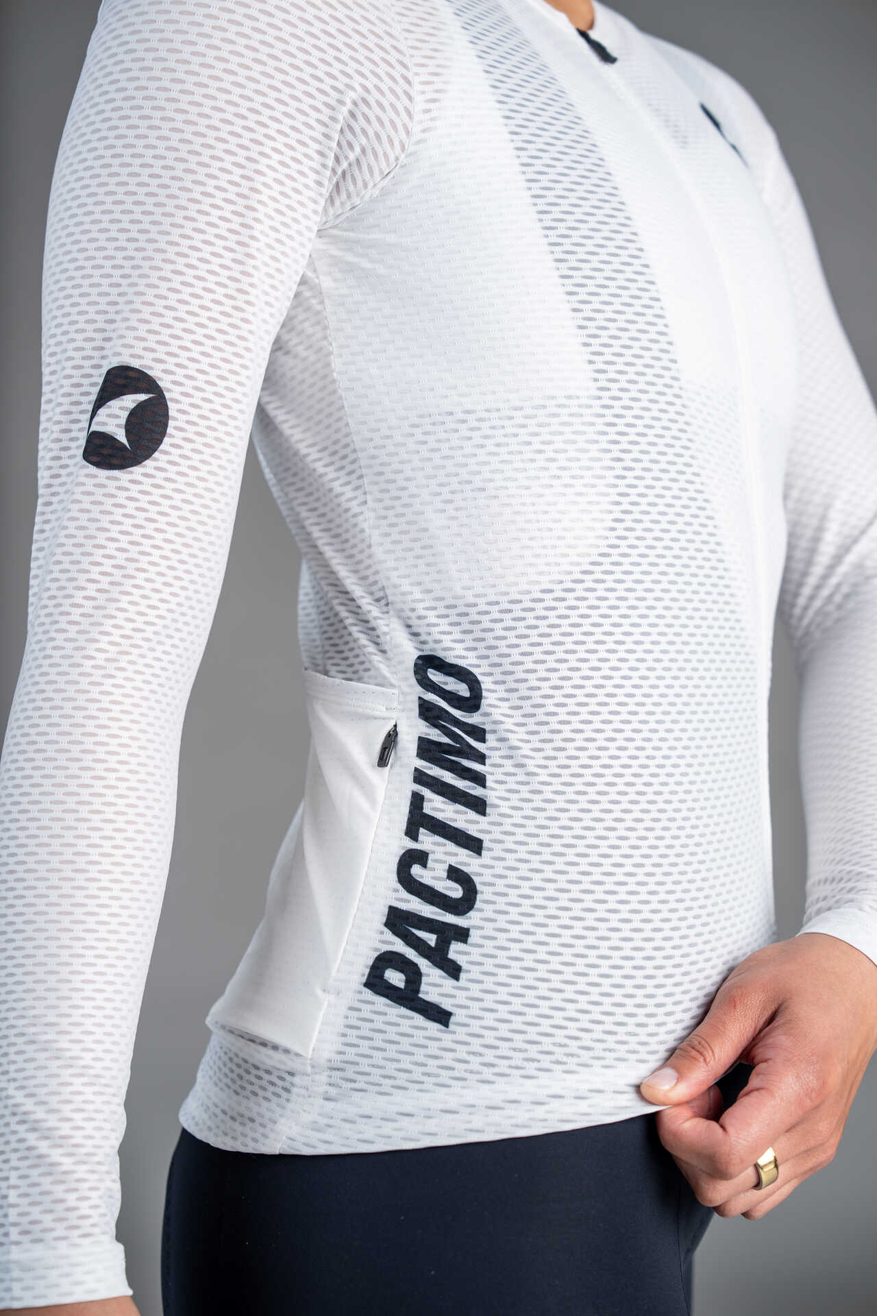 Women's White Mesh Long Sleeve Cycling Jersey - Side View