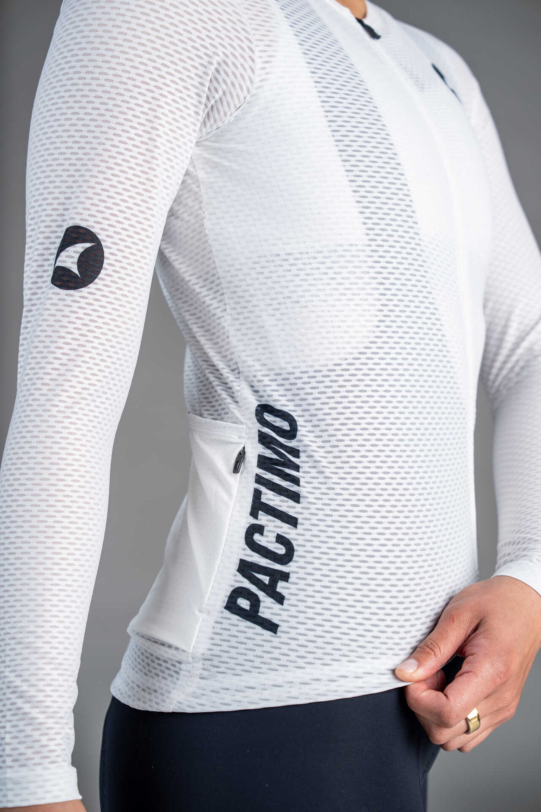 Women's White Mesh Long Sleeve Cycling Jersey - Side View
