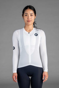 Women's White Mesh Long Sleeve Cycling Jersey - Front View