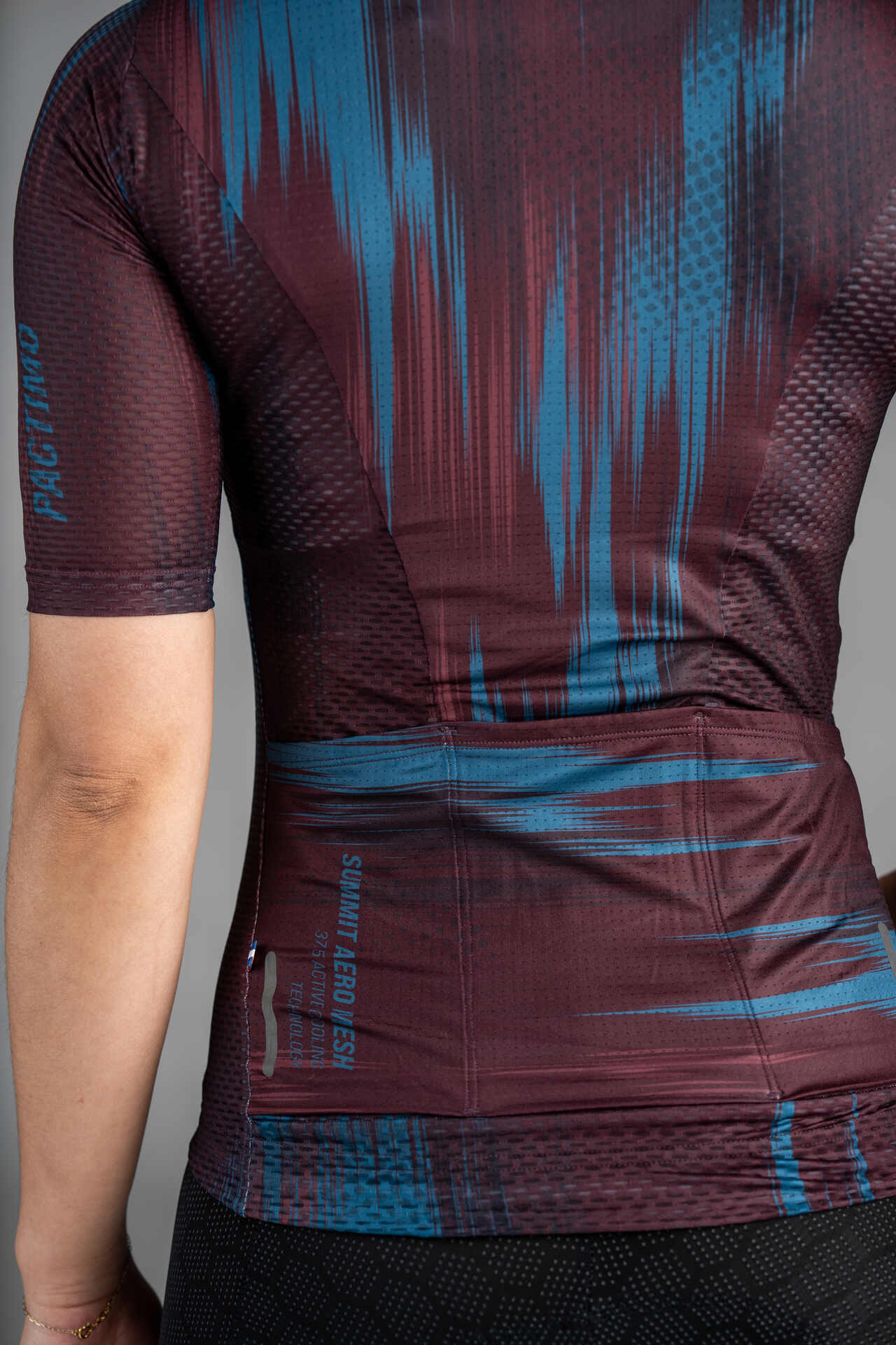 Women's Maroon and Blue Summit Aero Mesh Cycling Jersey - Back Pocket