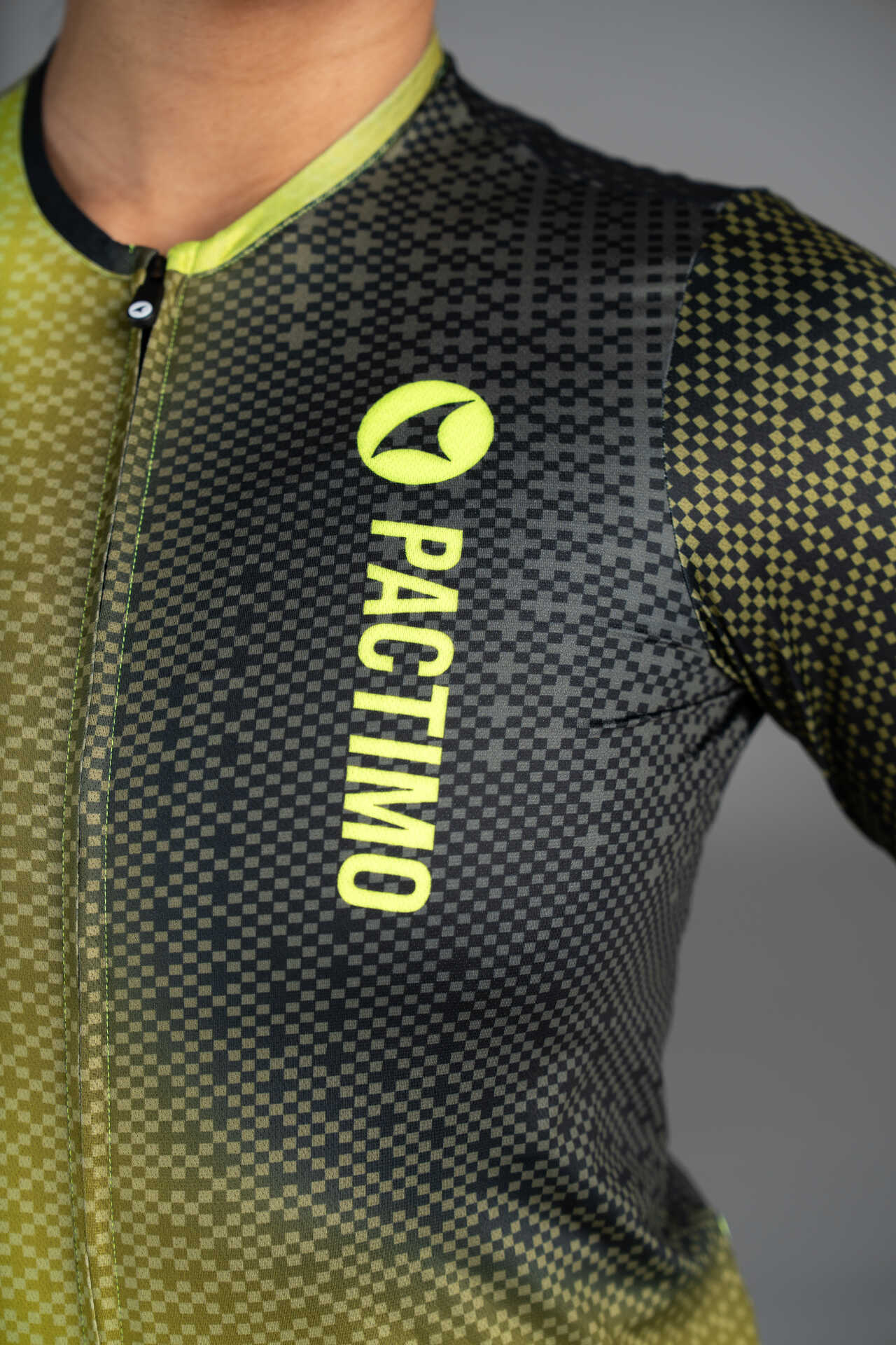 Women's Black and High-Viz Yellow Summit Cycling Jersey - Front Pactimo Logo Close-Up