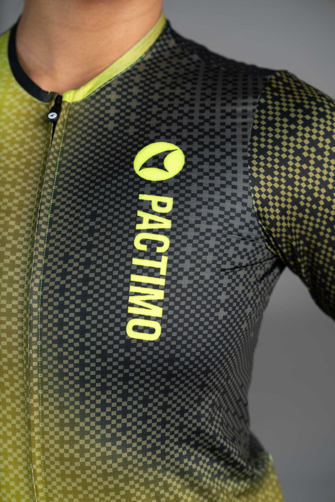 Women's Black and High-Viz Yellow Summit Cycling Jersey - Front Pactimo Logo Close-Up