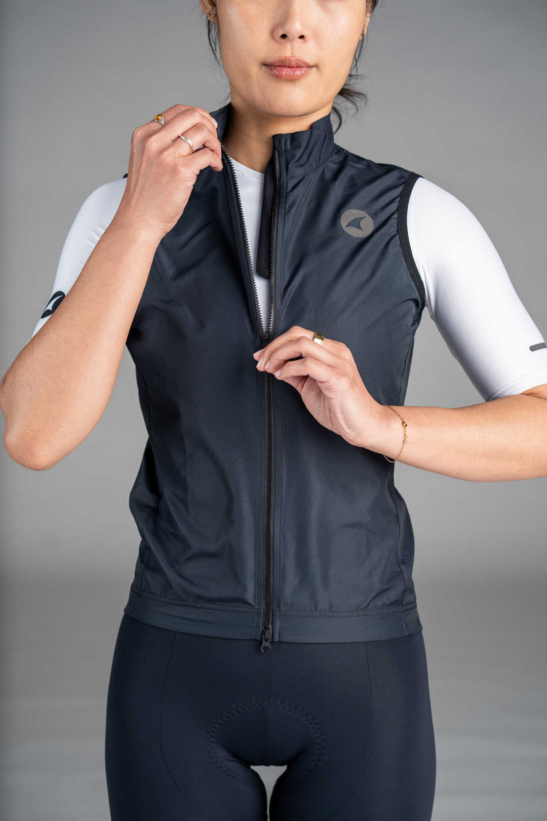 Women's Navy Blue Packable Cycling Wind Vest - Front Zipper