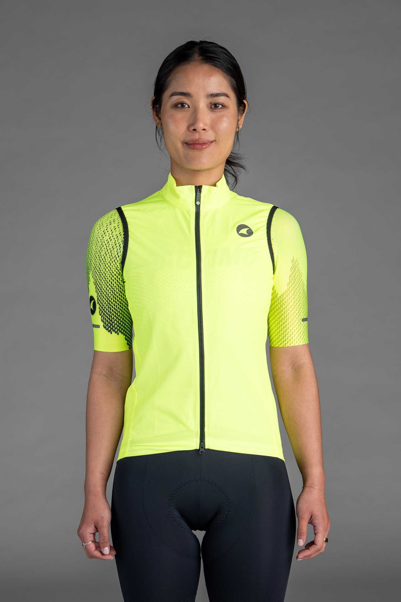 Women's High-Viz Yellow Packable Cycling Wind Vest - Front View