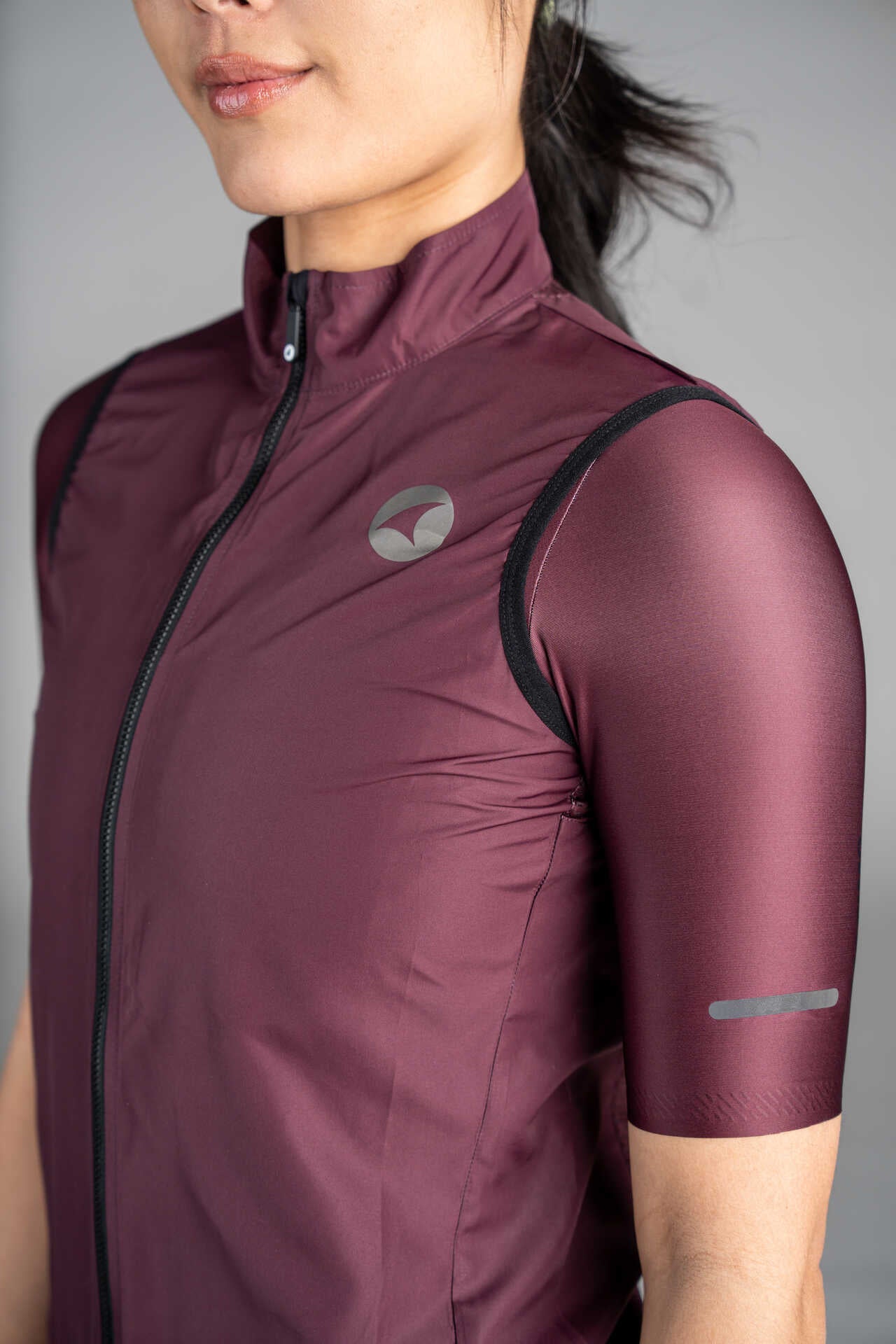 Women's Burgundy Packable Cycling Wind Vest - Side View