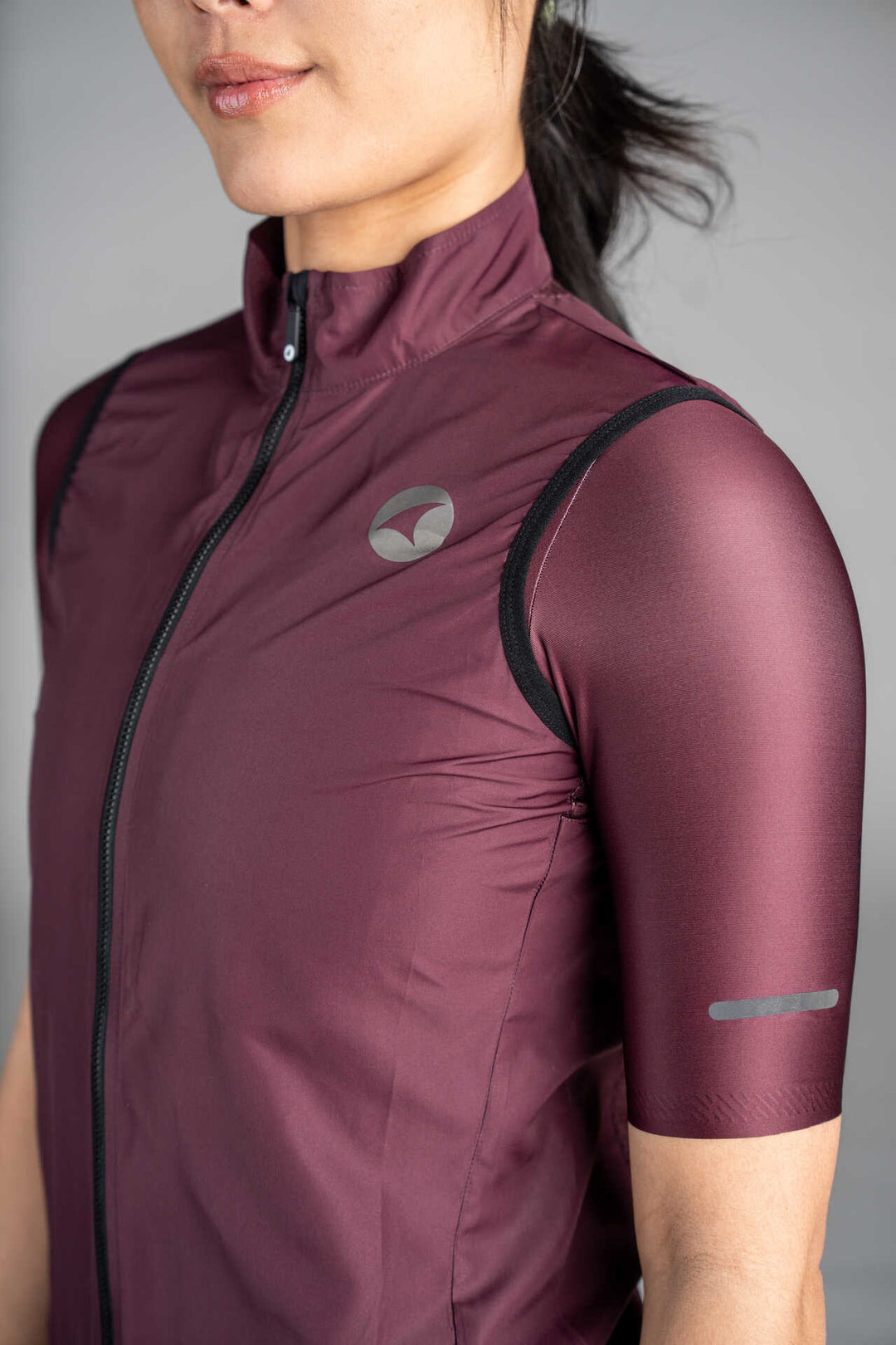 Women's Burgundy Packable Cycling Wind Vest - Side View