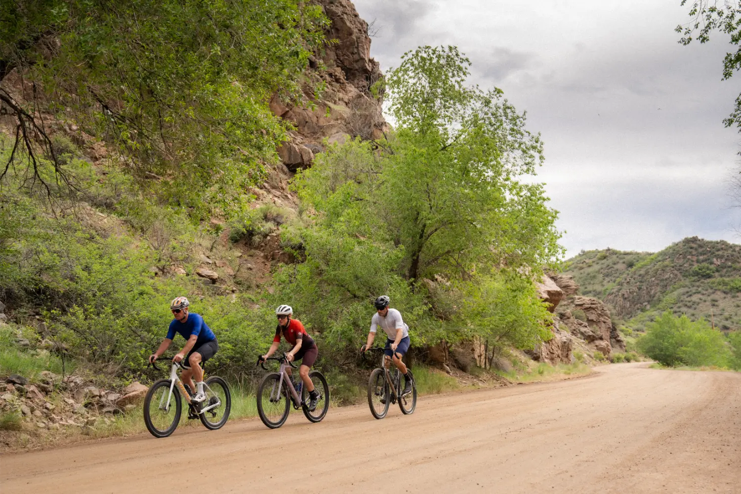Cyclists riding on a hot summer day