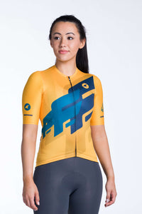 Women's Orange/Blue Aero Cycling Jersey - Flyte Front View