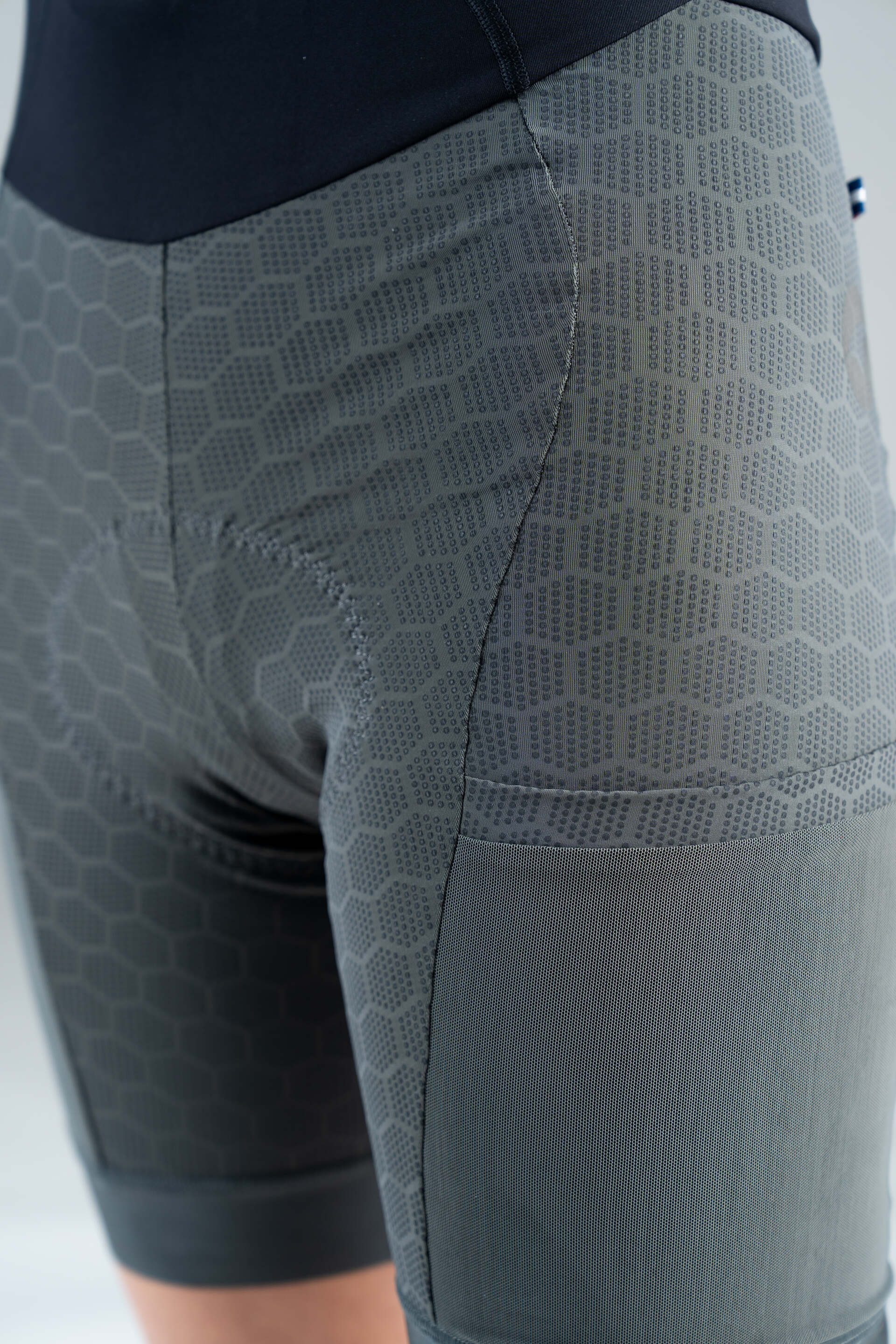 Women's Charcoal 12-Hour Cargo Cycling Bibs - Fabric Close-Up