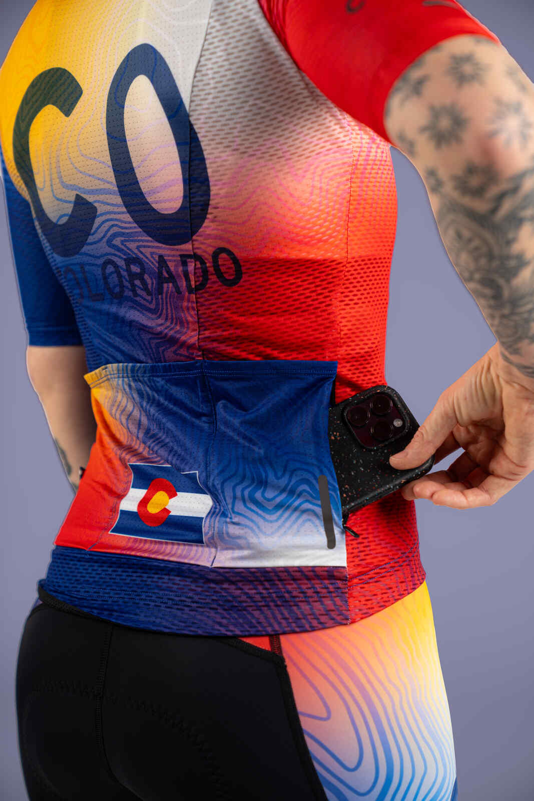 Women's Colorado Flag Mesh Cycling Jersey - Zippered Valuables Pocket