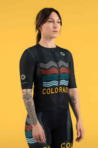 Women's Navy Blue Colorado Mesh Cycling Jersey - Front View
