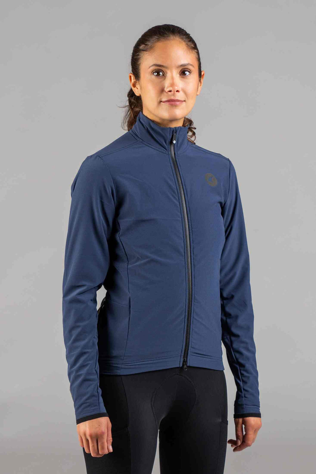 Women's Navy Blue Thermal Cycling Jacket - Front View
