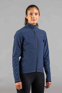 Women's Navy Blue Thermal Cycling Jacket - Front View