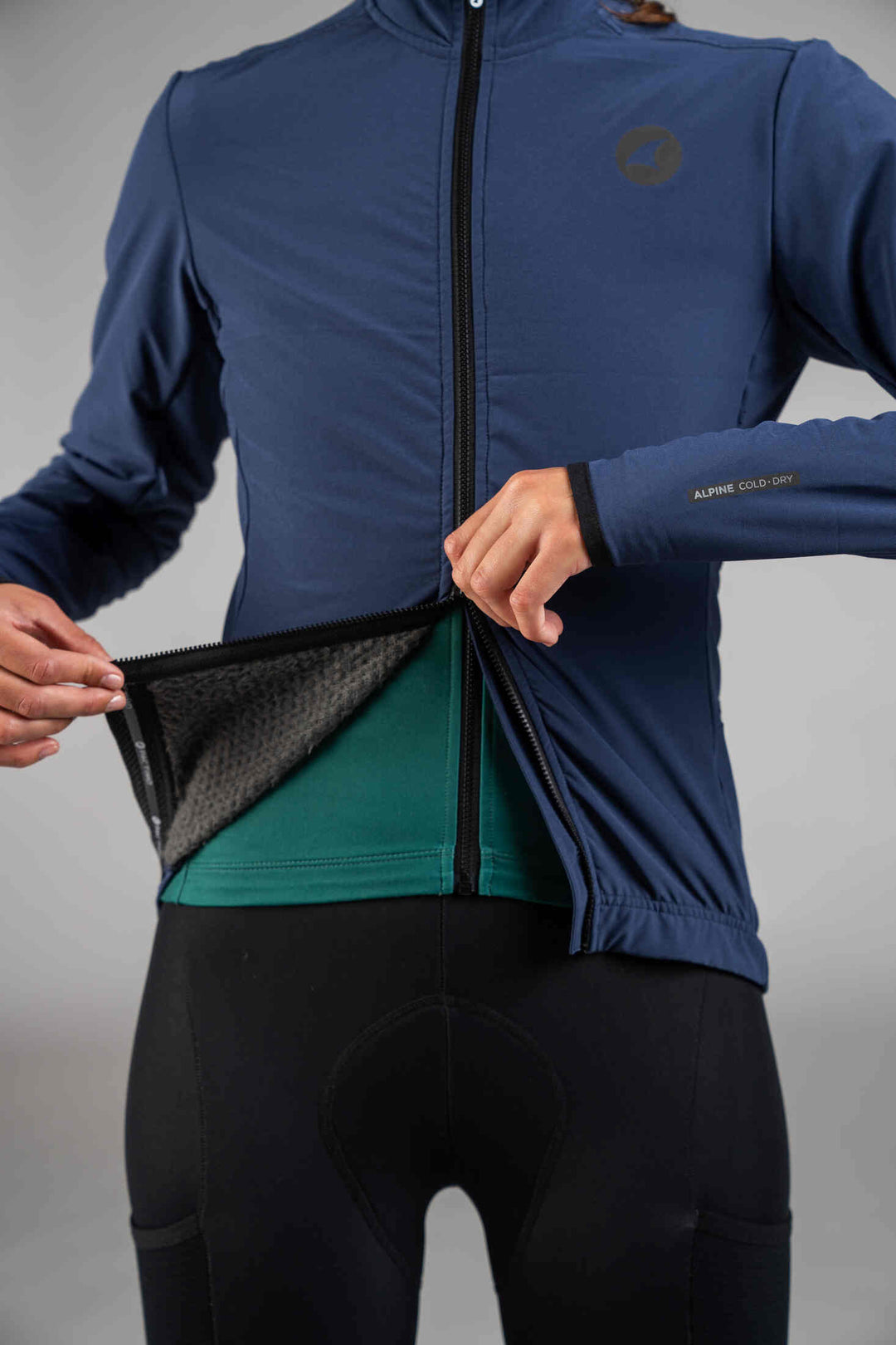 Women's Navy Blue Thermal Cycling Jacket - Two-Way Zipper