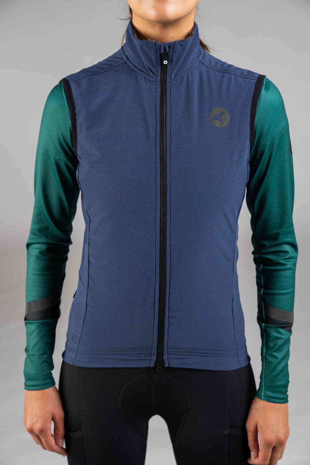Women's Navy Blue Thermal Cycling Vest - Front Close-Up