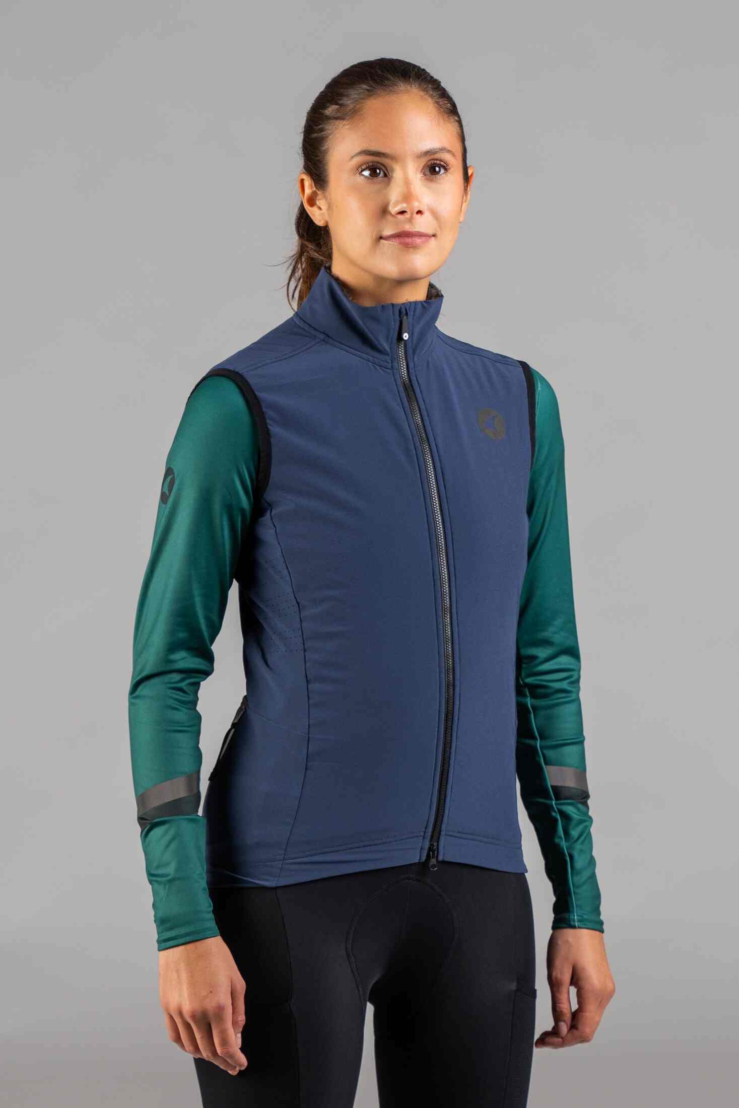 Women's Navy Blue Thermal Cycling Vest - Front View