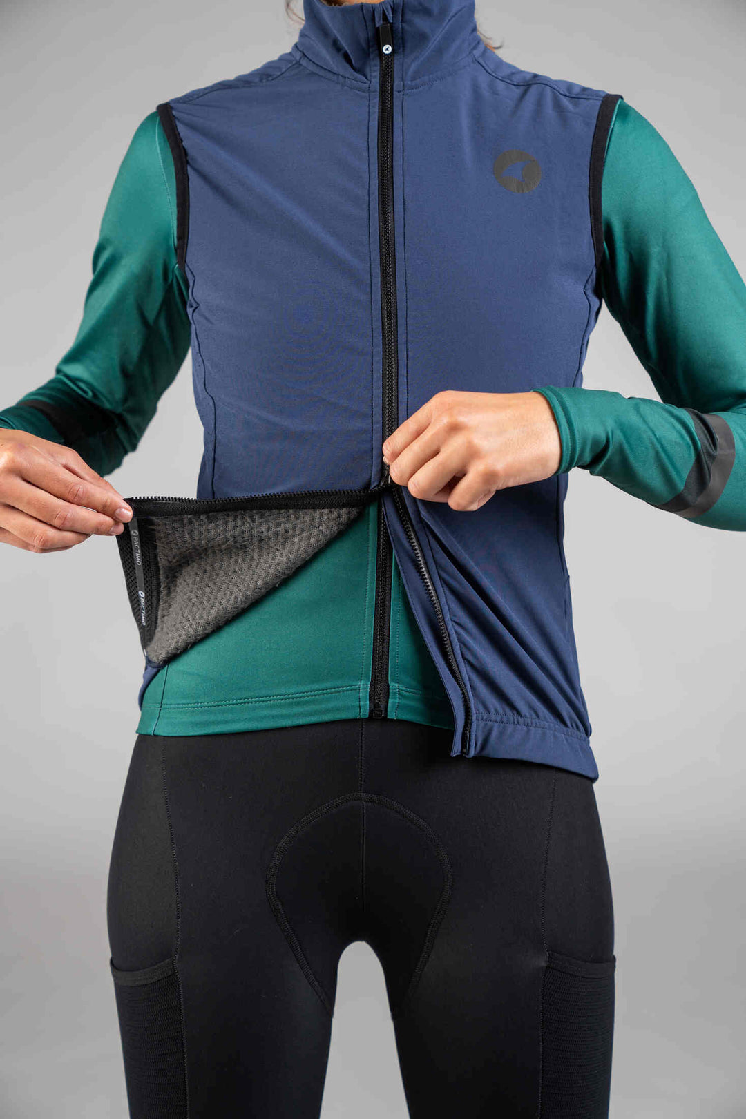 Women's Navy Blue Thermal Cycling Vest - Two-Way Zipper