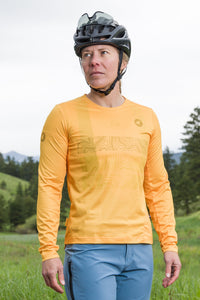 Women's Orange Long Sleeve Mountain Bike Jersey - Front View