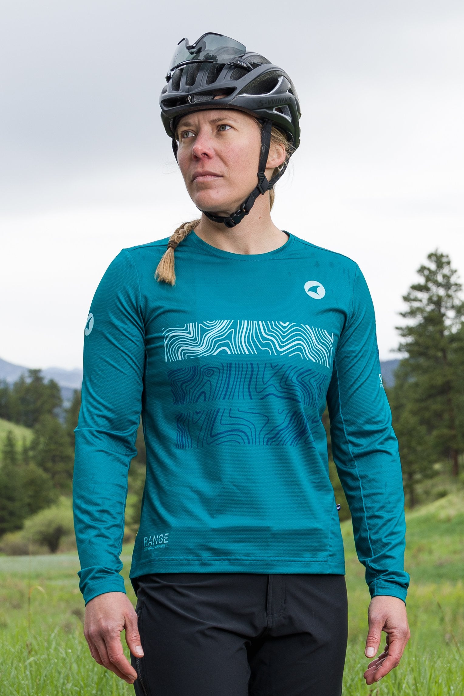 Women's Teal Long Sleeve Mountain Bike Jersey - Front View