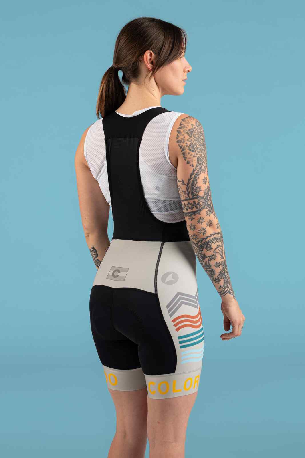 Women's White Colorado Cycling Bibs - Back View