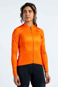 Women's Red/Orange Aero Long Sleeve Cycling Jersey - Front View