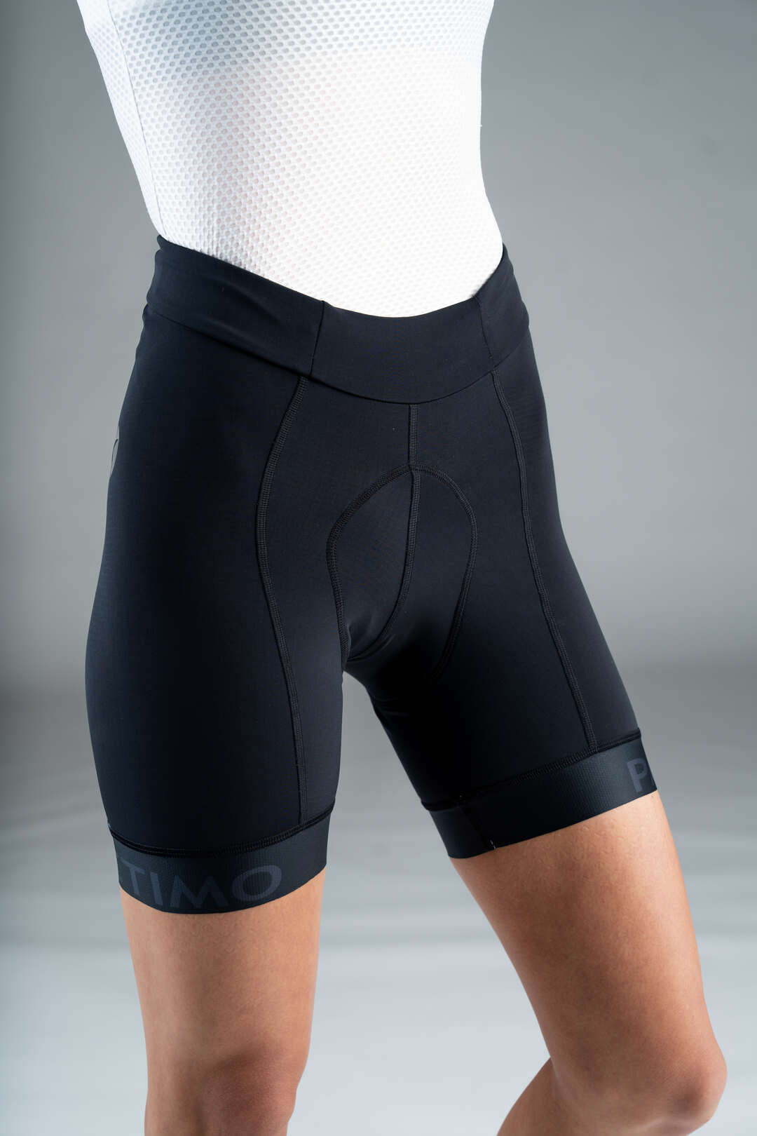 Women's Black Padded Bike Shorts - Front Close-Up