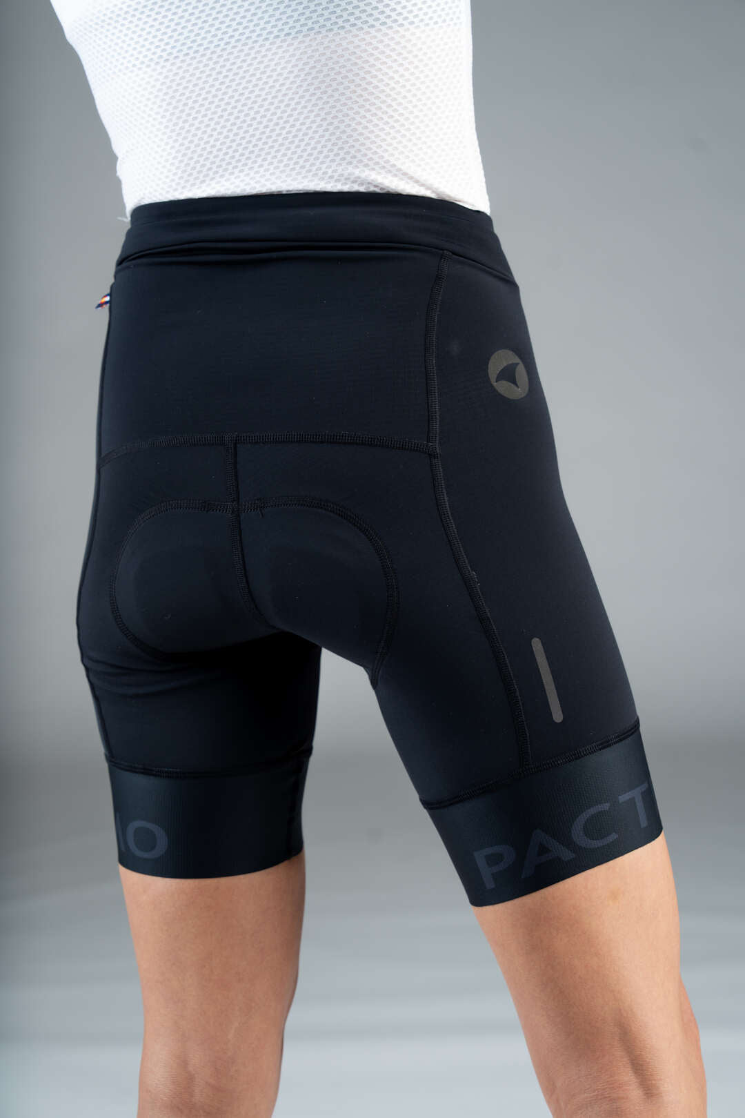 Women's Black Long Length Padded Bike Shorts - Back Close-Up